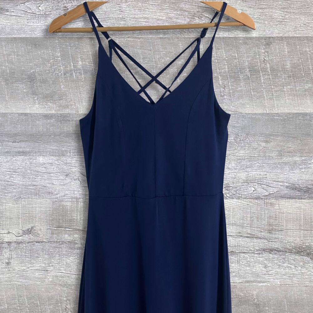 Market & Spruce Alisha Strappy Back V-Neck Jersey Knit Maxi Dress Womens S Navy - Picture 6 of 8